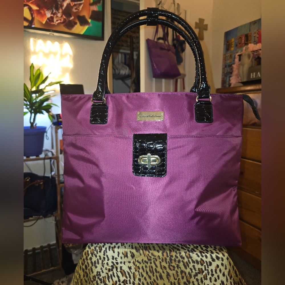 🎉 NWOT Purple / Black Women's Large Tote Bag By Samantha Brown - Picture 2 of 13